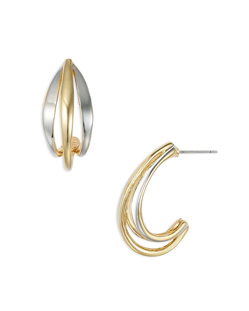 Kenneth Jay Lane 18k Gold Plated Two Tone Half Hoop Earrings In Silver/gold