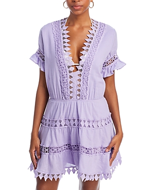 Peixoto Embroidered Lace Cover-up Mini Dress In Dusty Lavender