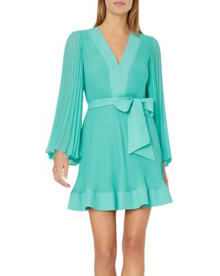 green emerald velvet dress Liv Pleated Dress in Dark Forest