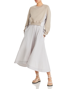 3.1 PHILLIP LIM SWEATSHIRT POPLIN MIXED MEDIA MIDI DRESS