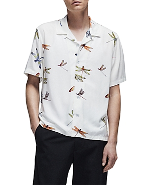 Rag & Bone Avery Print Short Sleeve Button-up Camp Shirt In Ecru Dark Green Floral
