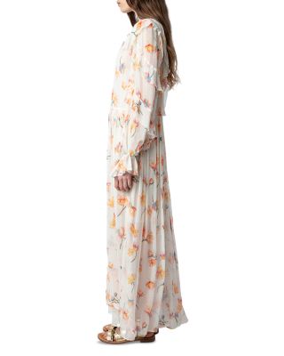 Riciny Mousseline Ruffled Floral Maxi Dress