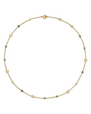 Tory Burch Women's Kira 18k-gold-plated & Cultured Pearl Logo Necklace In Gold/multi