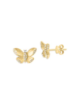 Diamond Butterfly Stud Earrings in 14K Yellow Gold, 0.14 tcw  