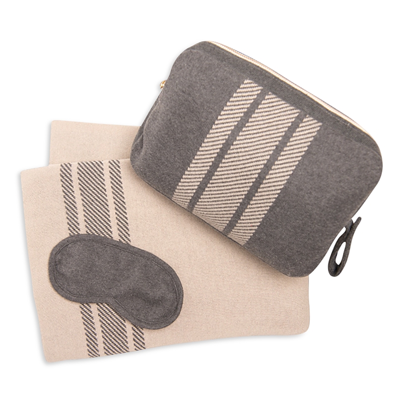 Pink Lemonade Stripes Travel Set In Grey