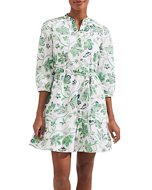 Hobbs London Camilla Cotton Floral Dress In White Green