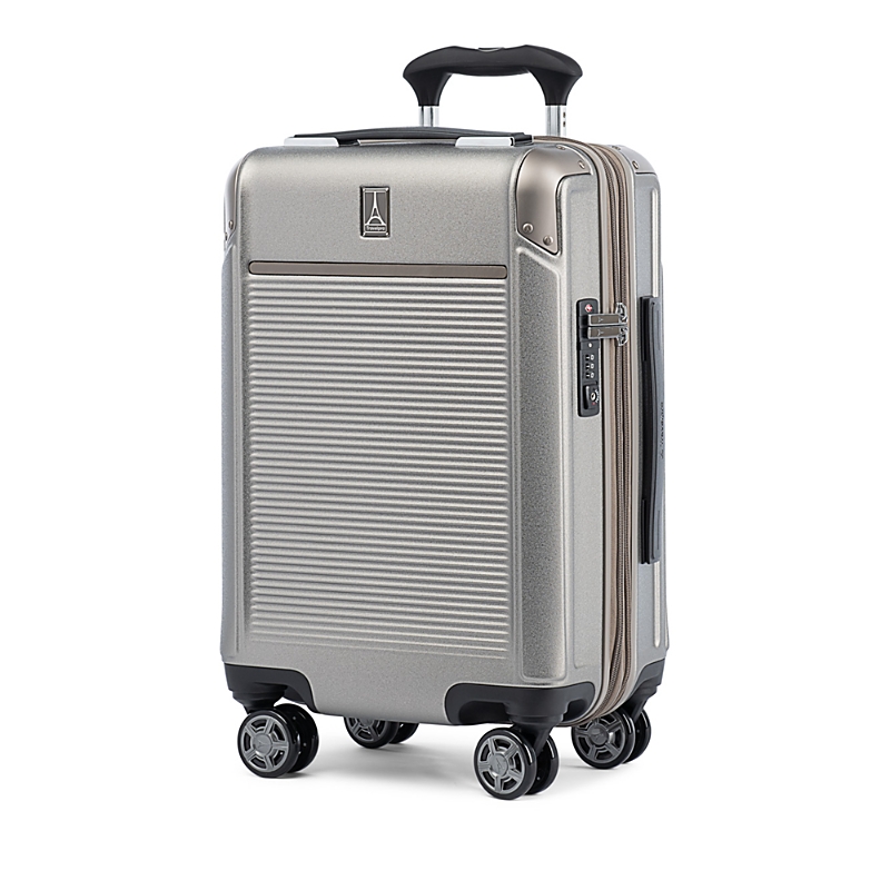 Shop Travelpro Platinum Elite Compact Carry On Expandable Hardside Spinner Suitcase In Metallic Sand