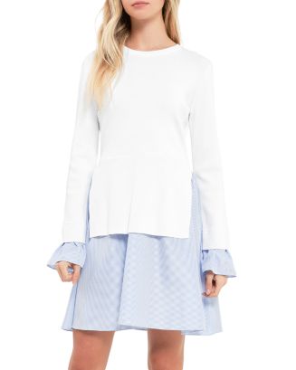 knee length dresses for ladies Mixed Media Mini Dress  English Factory