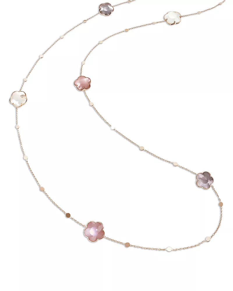 Pasquale Bruni 18K Rose Gold Bouquet Lunaire Multicolor Moonstone & Diamond Flower Polished Disc Statement Necklace, 40
