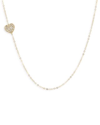 Moon & Meadow - 14K Yellow Gold Diamond Heart Station Necklace, 18"