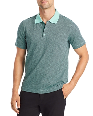 Theory Bron Striped Regular Fit Polo Shirt In Celadon Baltic