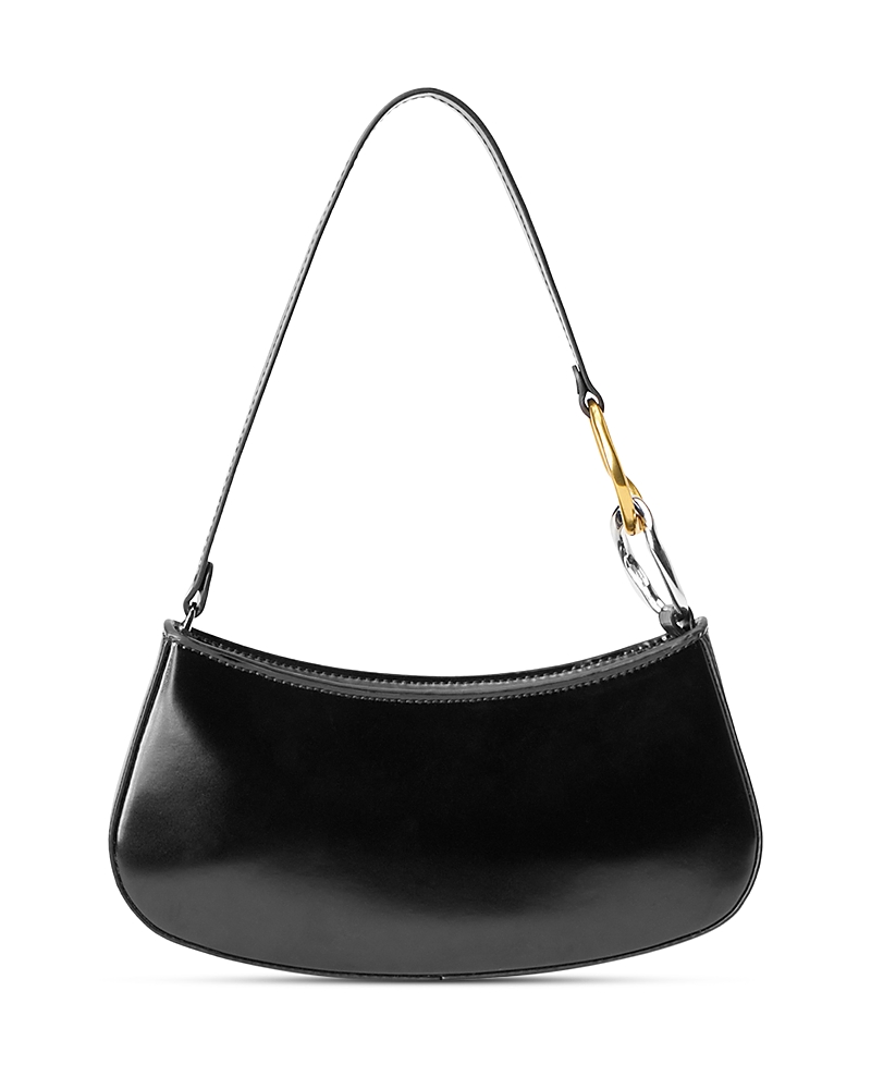 Staud Curved Rectangular Black Shoulder Handbag With Chain Link Strap In Black/two-tone