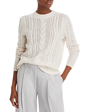 C By Bloomingdale's Cashmere Cable Knit Crewneck Cashmere Jumper - 100% Exclusive In Alabaster