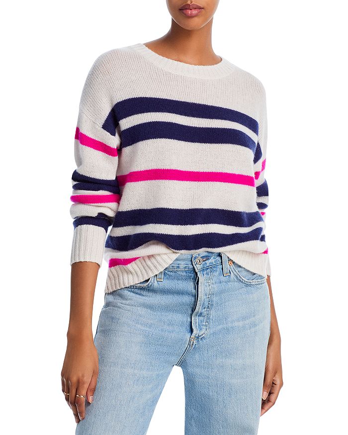 AQUA - Multi Stripe Crewneck Cashmere Sweater - 100% Exclusive