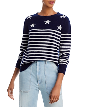 Aqua Cashmere Stars And Stripes Intarsia Crewneck Cashmere Sweater - 100% Exclusive In Peacoat