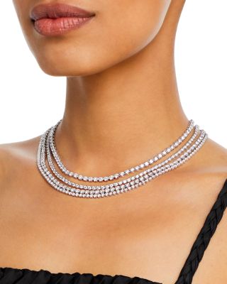 Diamond Crown Set Tennis Necklace in 14K White Gold, 4.0-10.0 tcw