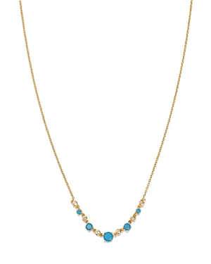 Moon & Meadow 14K Yellow Gold White Topaz & Turquoise Heart Bezel Collar Necklace, 16-18
