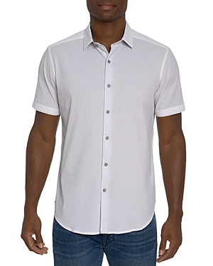 Robert Graham Shark Bite Seersucker Short Sleeve Button Front Shirt In White