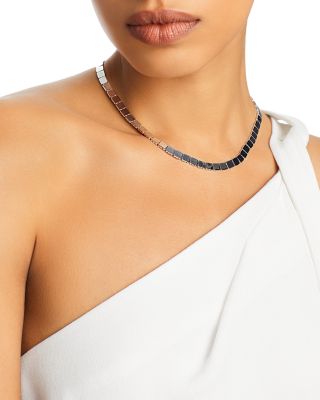 14K White Gold Cube Link Collar Necklace, 15.75-18"