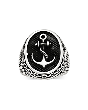 Sterling Silver Oxidized Anchor Signet Ring