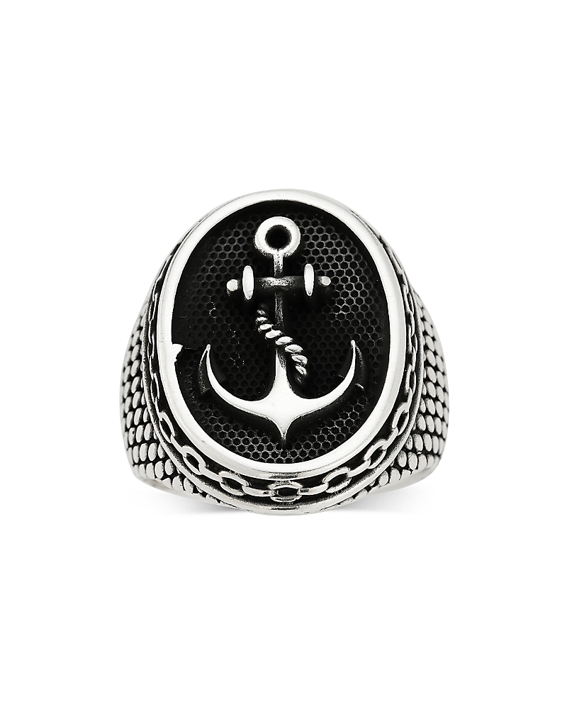 Milanesi And Co Sterling Silver Oxidized Anchor Signet Ring In Silver