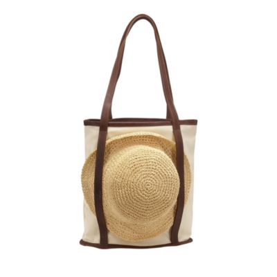 TO THE MARKET Parker Clay Rincon Canvas Leather Trimmed Tote  display picture 1