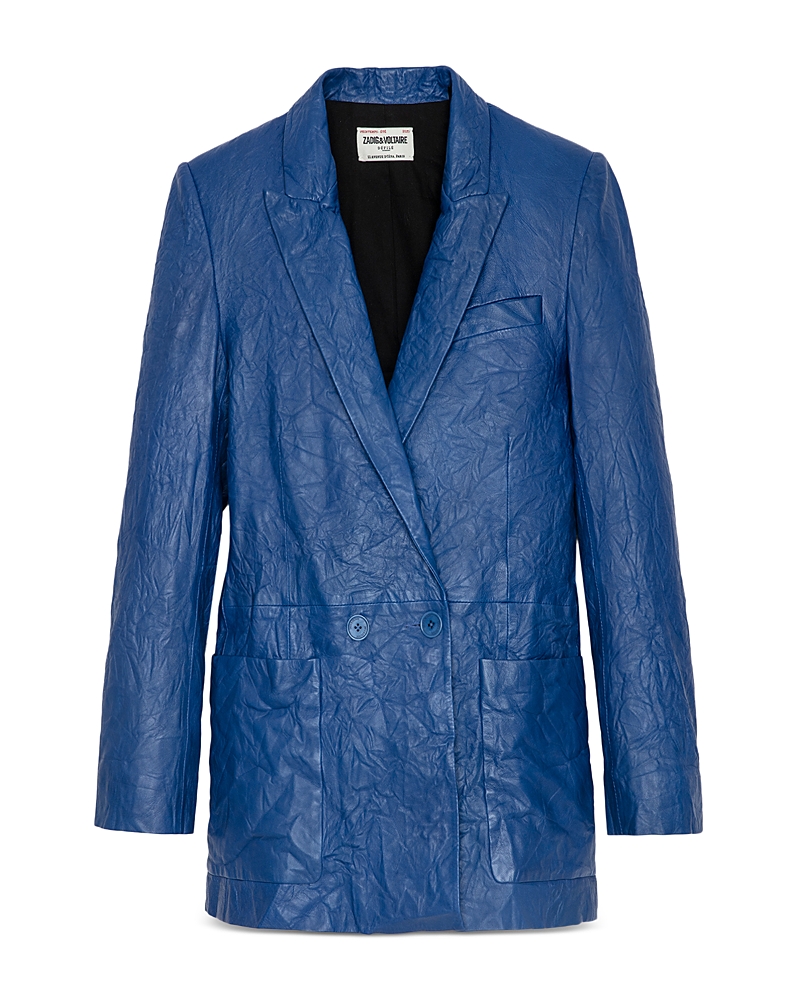 Zadig & Voltaire Double-breasted Leather Blazer In Ocean
