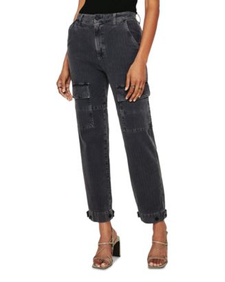 AG High Rise Baggy Boyfriend Herringbone Cargo Jeans in Sulphur Black ...