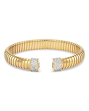 18K Yellow Gold Via Mercanti Diamond Tubogas Cuff Bangle Bracelet