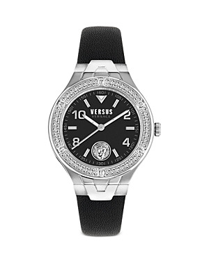 Versus Vittoria Crystal Leather Watch In Black