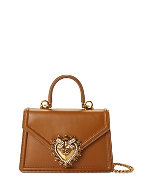 Dolce & Gabbana Mini Devotion Leather Top Handle Bag in Light Brown