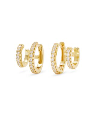 Shashi - Katerina Pav&eacute; Double Row Hoop Earrings in 14K Gold Plated Sterling Silver