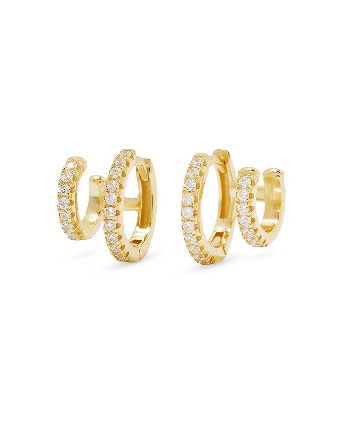 Shashi Katerina Pav Double Row Hoop Earrings in 14K Gold Plated