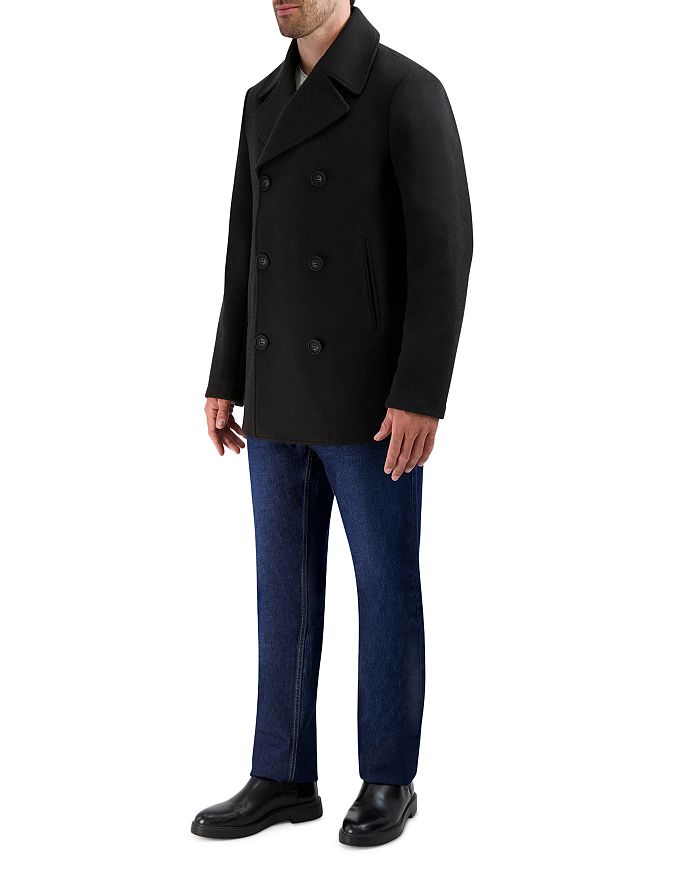 Shop Cole Haan Stretch Regular Fit Double Breasted Peacoat In Black