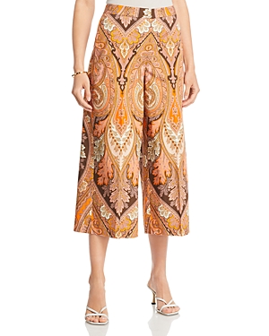 Kobi Halperin Laura Cropped Wide-leg Paisley-print Pants In Musk Melon