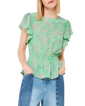 Shop Whistles Daisy Meadow Frill Sleeve Top In Green/multi