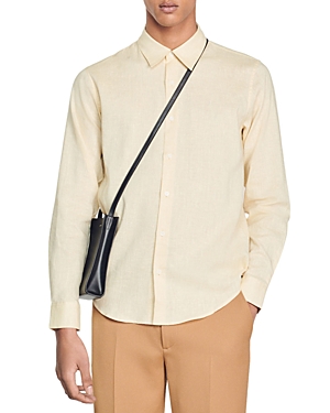 Shop Sandro Classic Fit Button Down Shirt In Beige