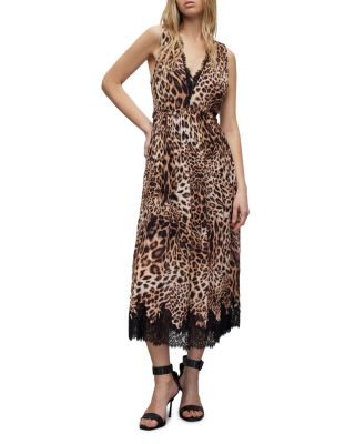 Allsaints Ella Evita Leopard Lace Trim Dress In Animal Brown | ModeSens