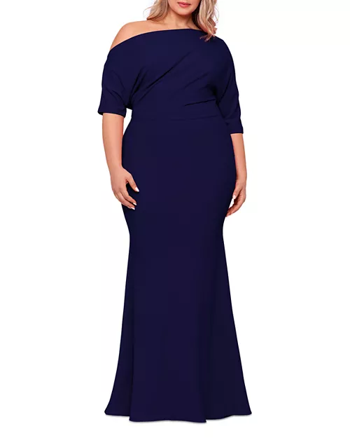 plus one shoulder gown