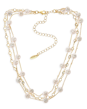 Dressed In Pearls Cubic Zirconia & Imitation Pearl Layered Collar Necklace in 18K Gold Plated, 15-20
