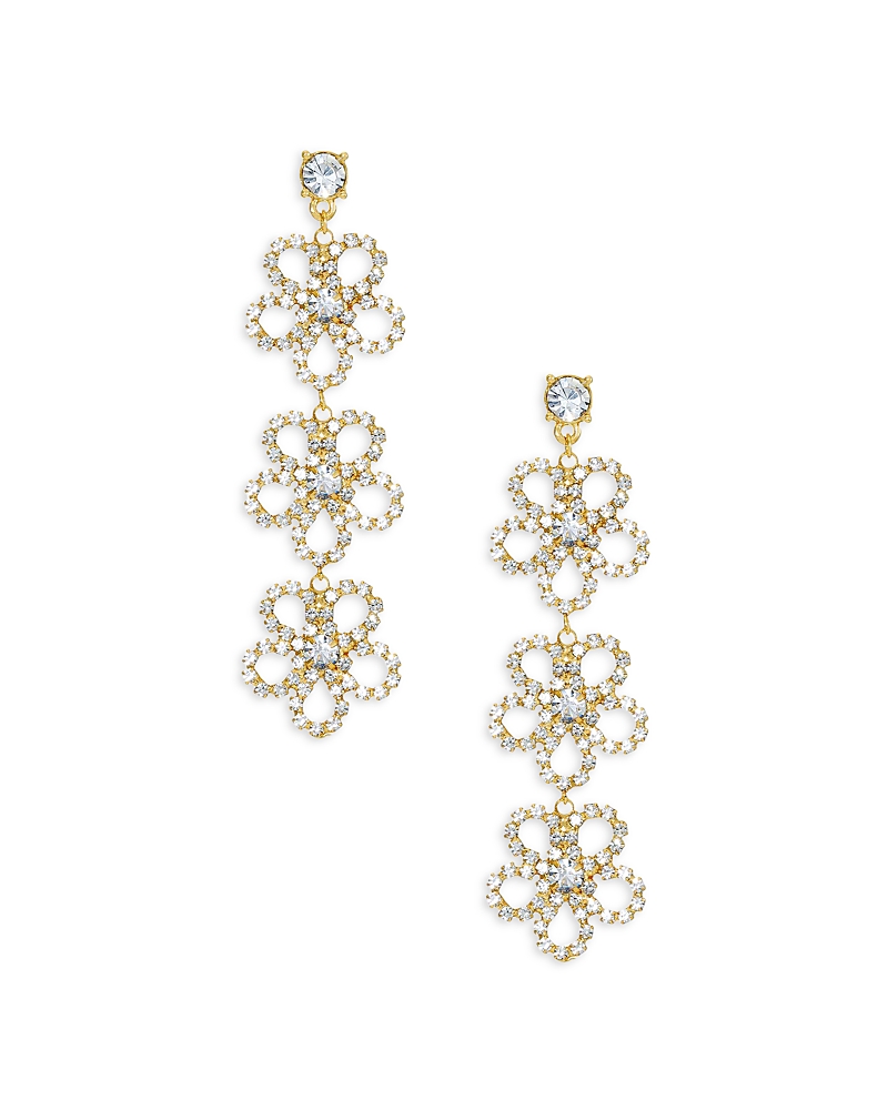 Ettika Flower Power Triple Drop 18k Gold Plated Earrings In Gold