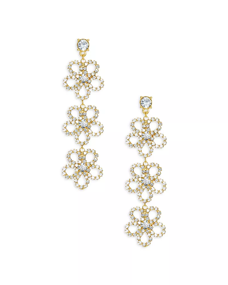 Ettika Crystal Triple Flower Drop Earrings