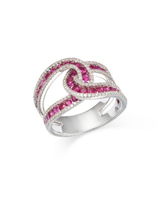 Bloomingdale's Fine Collection Ruby & Diamond Crossover Looped Ring in 14K White Gold