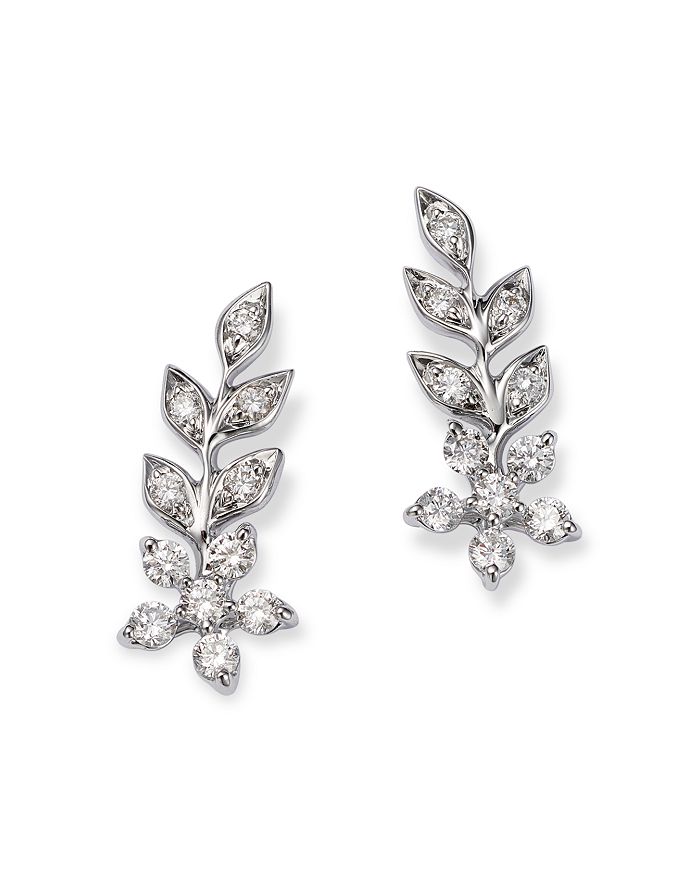 Bloomingdale's Diamond Leaf & Flower Ear Climbers in 14K White Gold, 0. ...