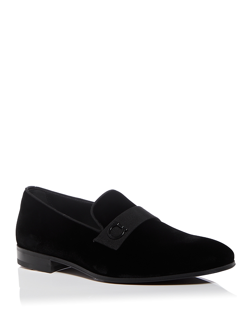 Ferragamo Men's Lapo Smoking Slipper Loafers In Nero