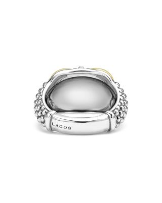 18K Yellow Gold & Sterling Silver Embrace X Dome Caviar Bead Statement Ring