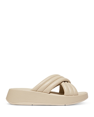 Fitflop Women's F-mode Padded Leather Strap Slides In Stone Beig