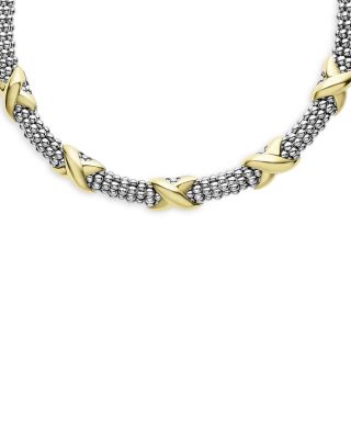 LAGOS - 18K Yellow Gold & Sterling Silver Embrace Five Station X Caviar Collar Necklace, 16"