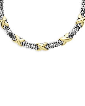 Shop Lagos 18k Yellow Gold & Sterling Silver Embrace Five Station X Caviar Collar Necklace, 16 In Silver/gold