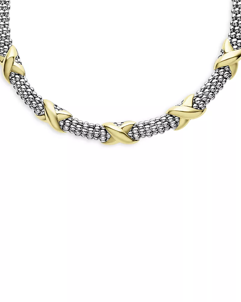 Lagos 18K Yellow Gold & Sterling Silver Embrace Five Station X Caviar Collar Necklace, 16